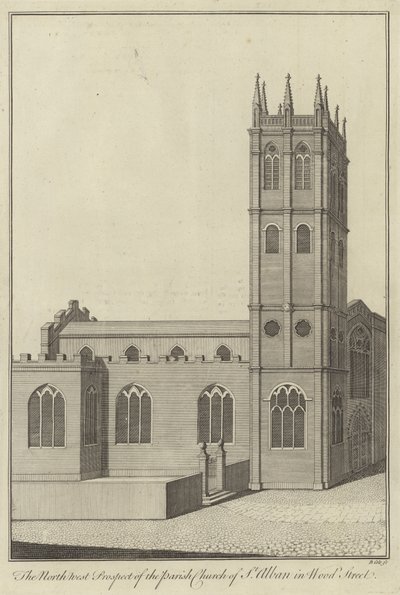 المنظر الشمالي الغربي لكنيسة أبرشية سانت ألبان في وود ستريت ، لندن بواسطة مدرسة اللغة الإنجليزية