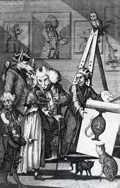 يقدم الرسام صورته لفحص خبراء ومتحفون ، 1774 بواسطة مدرسة اللغة الإنجليزية
