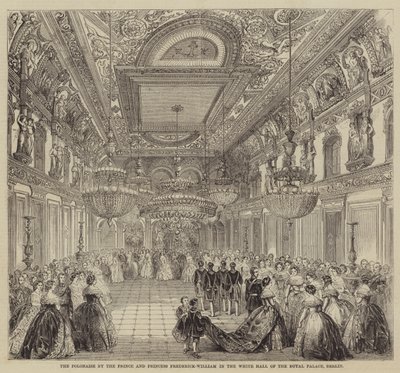 The Polonaise by the Prince and Princess Frederick-William in the White Hall of the Royal Palace, Berlin (engraving) بواسطة مدرسة اللغة الإنجليزية