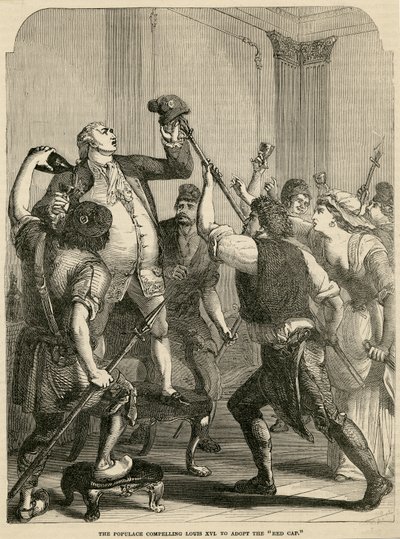 ال Populace يجبر لويس السادس عشر على اعتماد الغطاء الأحمر ، 1792 بواسطة مدرسة اللغة الإنجليزية