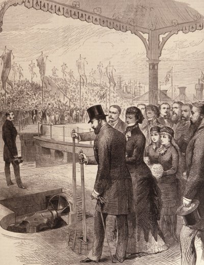 أمير ويلز يفتتح الأحواض الشمالية الجديدة في ليفربول ، من The London Illustrated London News ، 17 سبتمبر 1881 بواسطة مدرسة اللغة الإنجليزية