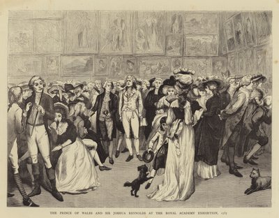 The Prince of Wales and Sir Joshua Reynolds at the Royal Academy Exhibition بواسطة مدرسة اللغة الإنجليزية