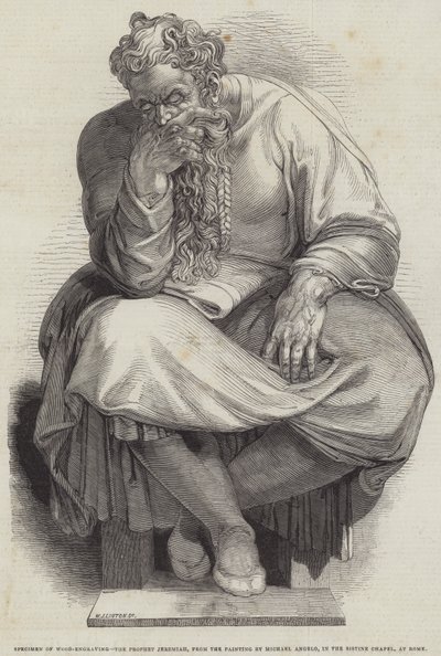 النبي إرميا ، من لوحة مايكل أنجيلو ، في كنيسة سيستين ، في روما (نقش) بواسطة مدرسة اللغة الإنجليزية