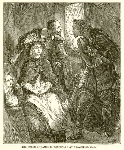 ملكة جيمس الثانية مخفية في Gravesend ، 1688 بواسطة مدرسة اللغة الإنجليزية