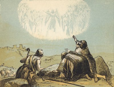 The Shepherds in the Field (coloured engraving) بواسطة مدرسة اللغة الإنجليزية