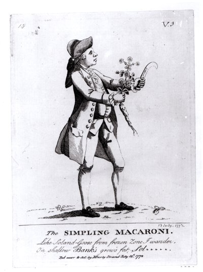 The Simpling Macaroni ، حانة. بواسطة N. Darly ، 13 يوليو 1772 (النقش) (صور من وزن الجسم) بواسطة مدرسة اللغة الإنجليزية
