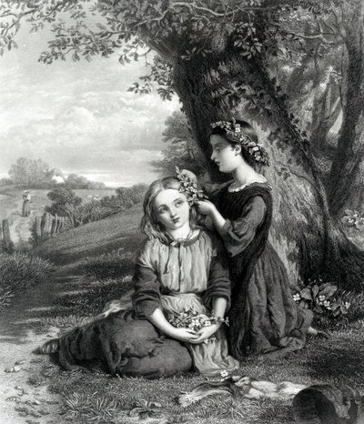 الأخوات ، نُشرت في مجلة الفن (1867) ، نقشها C. Cousen ، 1867 بواسطة مدرسة اللغة الإنجليزية