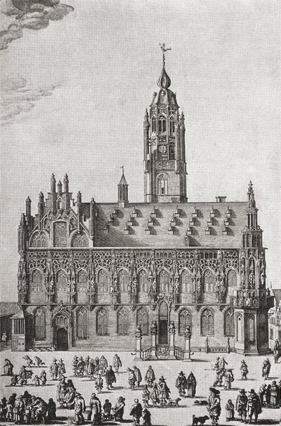 The Stadhuis ، Middelburg ، كما كان في القرن السادس عشر ، من "تاريخ قصير للشعب الإنجليزي" بقلم JR Green ، نُشر عام 1893 بواسطة مدرسة اللغة الإنجليزية