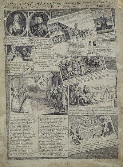 The Stage Medley يمثل الذوق المهذب للمدينة والميزات التي لا مثيل لها للشاعر G. ، Polly Peachum و Captain Macheath ، c.1728 بواسطة مدرسة اللغة الإنجليزية