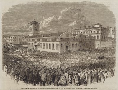 The Strike at Blackburn, Large Meeting of Operatives in the Market-Place on Thursday Week (engraving) بواسطة مدرسة اللغة الإنجليزية