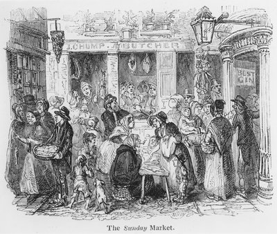 The Sunday Market, London (engraving) بواسطة مدرسة اللغة الإنجليزية