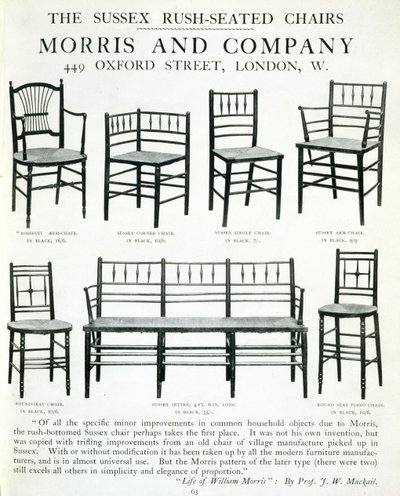 الكراسي Sussex Rush-Seated ، من صنع Morris and Company بواسطة مدرسة اللغة الإنجليزية