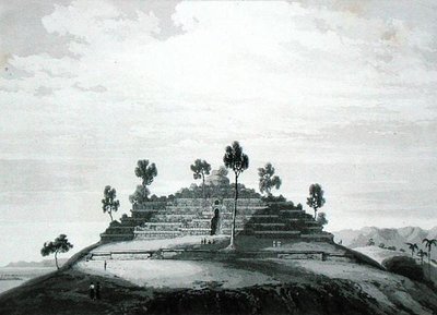 معبد بورو بودو في منطقة بورو في كيدو ، من "تاريخ جاوة" لتوماس ستامفورد رافلز (1781-1826) ، نُشر عام 1830 (الطبعة الثانية) (ليثو) بواسطة مدرسة اللغة الإنجليزية