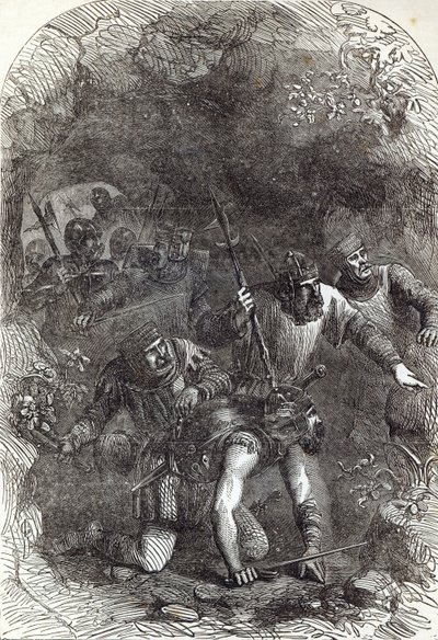 قوات اللورد مونتاكوت في الممر الجوفي ، رسم توضيحي من `` تاريخ كاسيل المصور لإنجلترا &39;&39; بواسطة مدرسة اللغة الإنجليزية