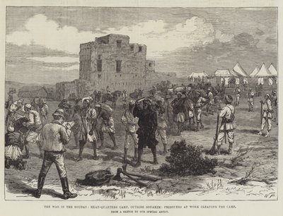الحرب في السودان ، معسكر المقر ، خارج السواكيم ، سجناء في العمل ينظفون المعسكر (نقش) بواسطة مدرسة اللغة الإنجليزية