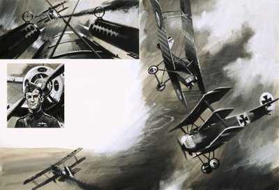 المعركة بين SE5s البريطانية و Werner Voss في طائرة Fokker الثلاثية بواسطة مدرسة اللغة الإنجليزية