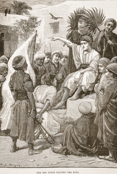 الولد كورش يلعب دور الملك بواسطة مدرسة اللغة الإنجليزية