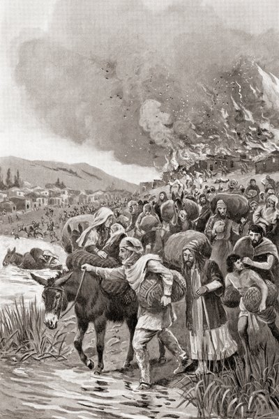 حرق ساردس خلال الثورة الأيونية عام 498 قبل الميلاد ، من تاريخ الأمم في هتشنسون ، عام 1915 بواسطة مدرسة اللغة الإنجليزية