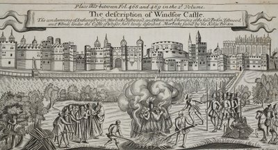 The description of قلعة وندسور ، التوضيح من أعمال وآثار جون فوكس ، الطبعة التاسعة ، حانة. 1684 بواسطة مدرسة اللغة الإنجليزية
