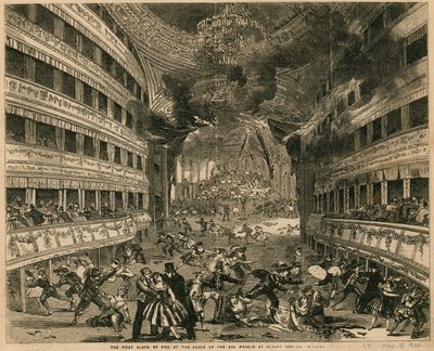 الإنذار الأول من حريق عند إغلاق Bal Masque في مسرح كوفنت جاردن ، لندن بواسطة مدرسة اللغة الإنجليزية