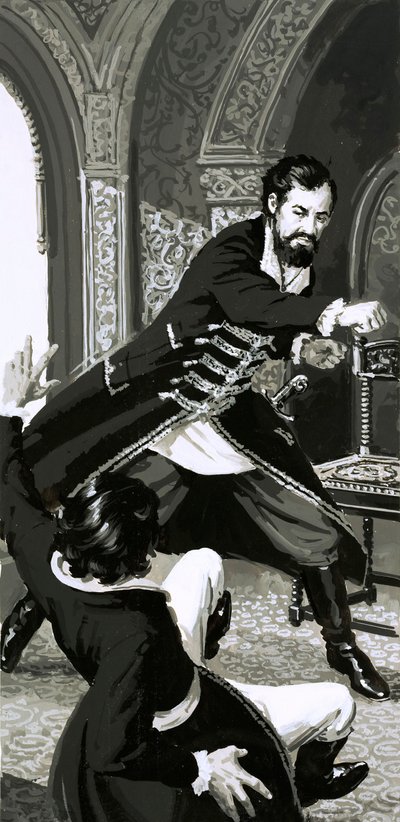صفع الأمير آدم الغاضب خادمه بشدة على وجهه (غواش على ورق) بواسطة مدرسة اللغة الإنجليزية