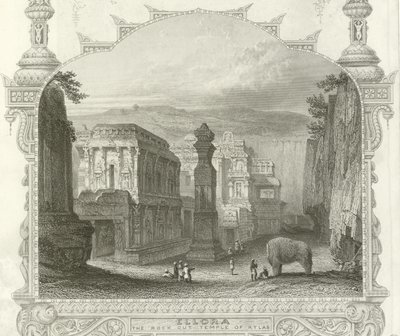 قطع الصخور معبد كايلا ، Ellora ، الهند بواسطة مدرسة اللغة الإنجليزية