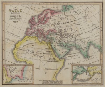 The world as known to the Ancients shewing the Dispersion and Supposed Settling of the Descendants of Noah (coloured engraving) بواسطة مدرسة اللغة الإنجليزية