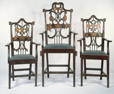 ثلاثة كراسي ماسونية جورجية ، c.1790 (الماهوجني) بواسطة مدرسة اللغة الإنجليزية