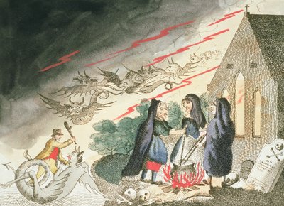 ثلاث ساحرات في مقبرة ، c.1790s بواسطة مدرسة اللغة الإنجليزية