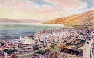 طبريا وبحر الجليل، إسرائيل، ج.1910 (ليثو ملون) بواسطة مدرسة اللغة الإنجليزية