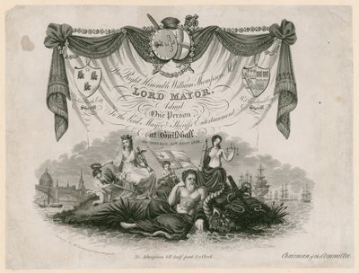 تذكرة دخول إلى Lord Mayors Entertainment في ١٠ نوفمبر ١٨٢٨ بواسطة مدرسة اللغة الإنجليزية
