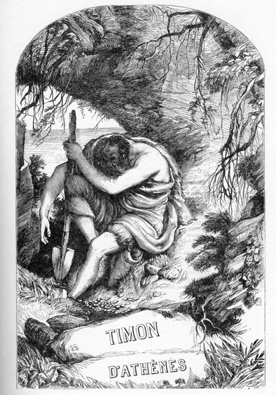 Timon of Athens (The Life of Tymon of Athens) - رسم توضيحي في "" Completes de William Shakespeare "" "1866 - الرسوم التوضيحية والشكل العام لهذه الطبعة مستعارة من رسم كاسيل شكسبير ، الذي نُشر في لندن بواسطة مدرسة اللغة الإنجليزية