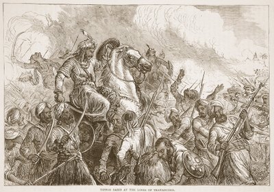 تيبو صاحب على خطوط ترافانكور ، رسم توضيحي من Cassells Illustrated History of India بقلم جيمس جرانت ، حانة. 1879 بواسطة مدرسة اللغة الإنجليزية