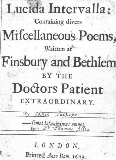 صفحة العنوان إلى Lucida Intervalla بواسطة James Carkesse ، تم نشره عام 1679 (ورقة مطبوعة) بواسطة مدرسة اللغة الإنجليزية