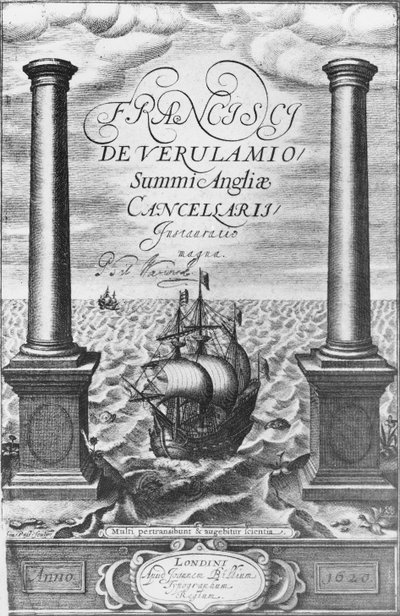 صفحة عنوان الطبعة الأولى من Novum Organum بقلم السير فرانسيس بيكون ، 1620 بواسطة مدرسة اللغة الإنجليزية