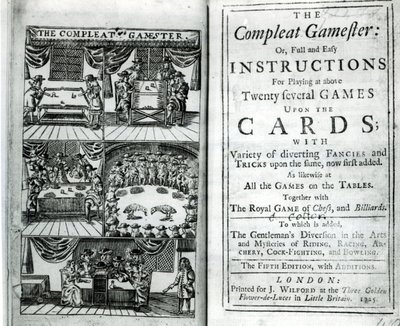 صفحة عنوان الإصدار الخامس من The Completeeat Gamester المنسوبة إلى Charles Cotton (1630-87) ، حانة. 1725 بواسطة مدرسة اللغة الإنجليزية