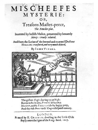 صفحة العنوان إلى Mischeefes Mysterie أو Treasons Master-peece ، the Powder-plot ، بقلم جون فيكرز ، 1617 بواسطة مدرسة اللغة الإنجليزية