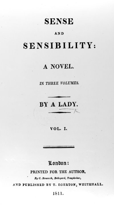 صفحة العنوان لـ Sense and Sensibility by Jane Austen ، الطبعة الأولى ، 1811 بواسطة مدرسة اللغة الإنجليزية