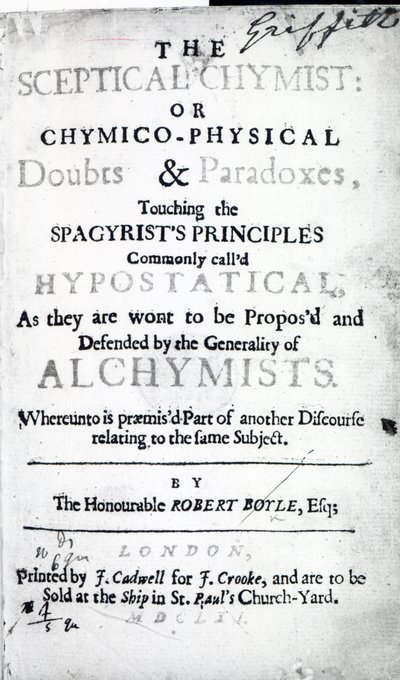 صفحة العنوان إلى The Cheptical Chymist بقلم روبرت بويل ، 1661 (طباعة) بواسطة مدرسة اللغة الإنجليزية