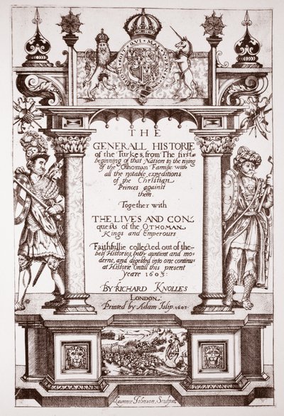 Title Title، Knolles General History of the Turks، pub. آدم إسليب ، 1603 بواسطة مدرسة اللغة الإنجليزية