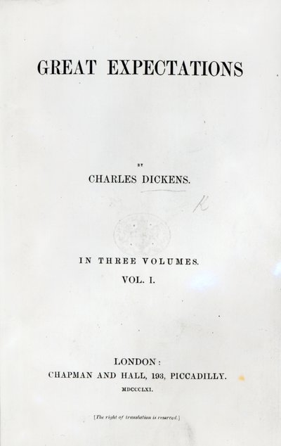 صفحة العنوان لتوقعات عظيمة بقلم تشارلز ديكنز ، المجلد الأول ، 1861 (مطبوعة) بواسطة مدرسة اللغة الإنجليزية