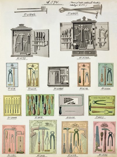 الأدوات وصناديق الأدوات من كتالوج تجاري للسلع والتجهيزات المحلية ، 1890-1910 بواسطة مدرسة اللغة الإنجليزية