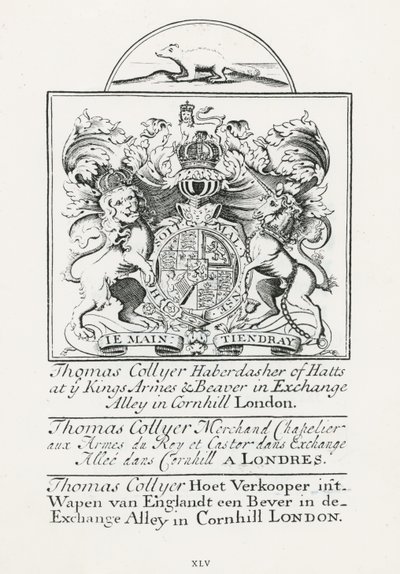 بطاقة تجارية لـ Thomas Collyer، Cornhill Haberdasher بواسطة مدرسة اللغة الإنجليزية