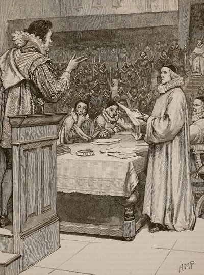 محاكمة باكنغهام ، رسم توضيحي من Cassells Illustrated تاريخ إنجلترا (صورة بني داكن) بواسطة مدرسة اللغة الإنجليزية