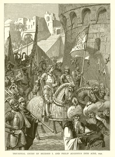 دخول النصر لريتشارد الأول وفيليب أوغسطس إلى عكا ، 1191 بواسطة مدرسة اللغة الإنجليزية