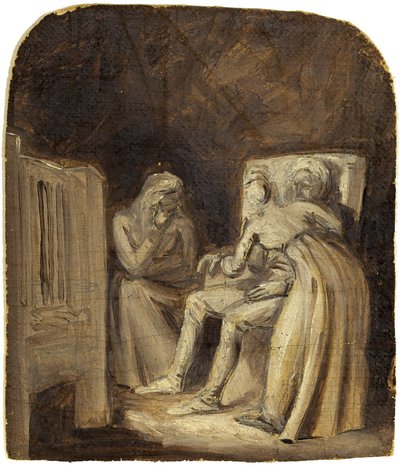 Two Female Figures Attending to a Male Figure in an Interior (oil on canvas) بواسطة مدرسة اللغة الإنجليزية