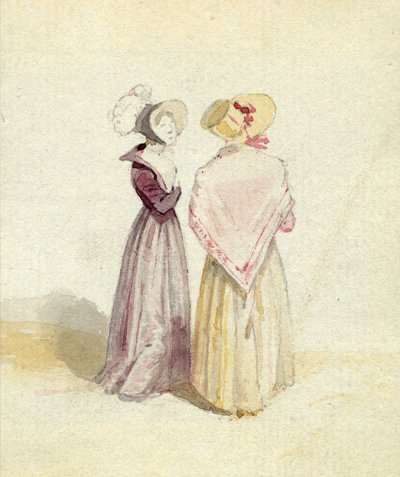 امرأتان في أغطية ، c.1825 (مرحاض على ورق) بواسطة مدرسة اللغة الإنجليزية