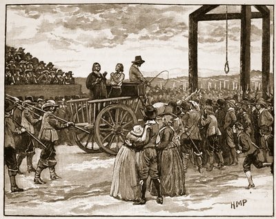 Tyburn في زمن تشارلز الأول ، رسم توضيحي من Cassells Illustrated History of England (sepia photo) بواسطة مدرسة اللغة الإنجليزية