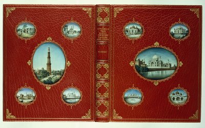 أغلفة علوية وسفلية ، عشر منمنمات بيضاوية للمساجد ، ذات حواف مذهبة بواسطة مدرسة اللغة الإنجليزية