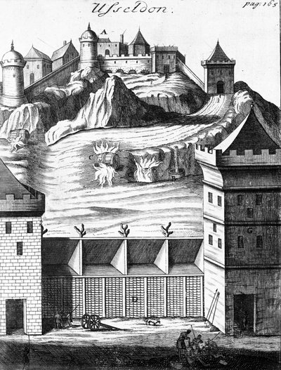 Usseldon ، رسم توضيحي لـ "تعليقات يوليوس قيصر على حروبه في بلاد الغال ، والحرب الأهلية مع بومبي" مترجمة إلى الإنجليزية بواسطة مارتن بلادين ، نشر 1706 بواسطة مدرسة اللغة الإنجليزية